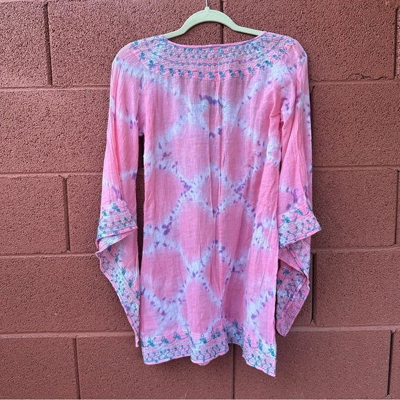 Calypso St Barth womens sz small boho tunic mini dress cover up pink tie dye - Picture 6 of 15